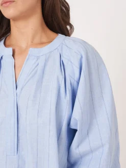 Gestreifte Bluse Aus Leinenmischung Mit Puffarmeln