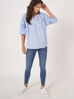 Gestreifte Bluse Aus Leinenmischung Mit Puffarmeln