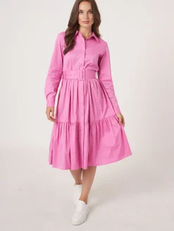 Gestuftes Hemdkleid Aus Baumwollmischung Mit Gurtel