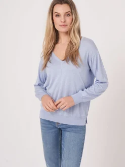 Kaschmir-Seidenmischung Pullover Mit V-Ausschnitt