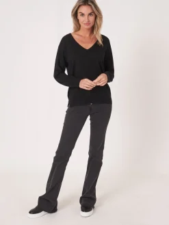 Kaschmir-Seidenmischung Pullover Mit V-Ausschnitt
