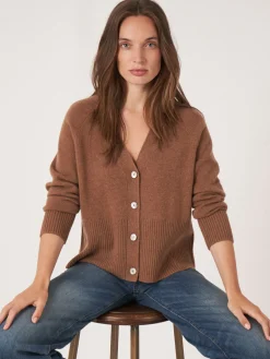 Kaschmir-Strickjacke Mit Geripptem V-Ausschnitt