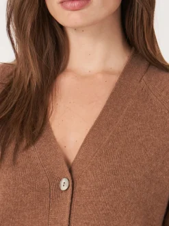 Kaschmir-Strickjacke Mit Geripptem V-Ausschnitt