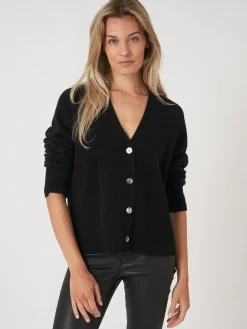 Kaschmir-Strickjacke Mit Geripptem V-Ausschnitt