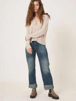 Kaschmir-Strickjacke Mit Geripptem V-Ausschnitt