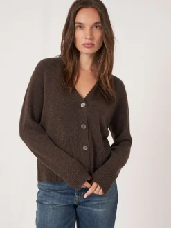 Kaschmir-Strickjacke Mit Geripptem V-Ausschnitt