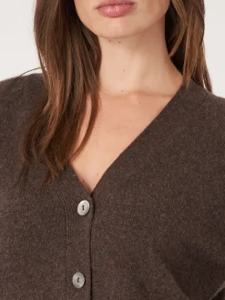 Kaschmir-Strickjacke Mit Geripptem V-Ausschnitt