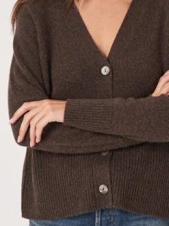 Kaschmir-Strickjacke Mit Geripptem V-Ausschnitt