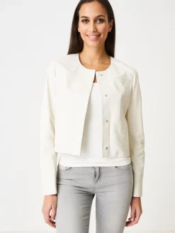 Kurze Leder-Jacke Mit Druckknopfen