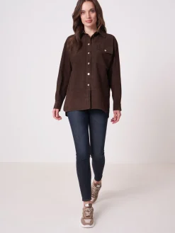 Lange Hemd-Bluse Aus Wildleder