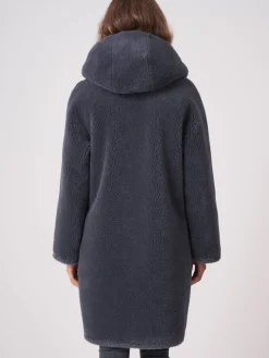 Langer Wendbarer Faux Shearling Mäntel Mit Kapuze