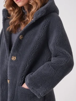 Langer Wendbarer Faux Shearling Mäntel Mit Kapuze