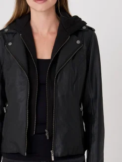 Leder-Bikerjacke Mit Kapuze
