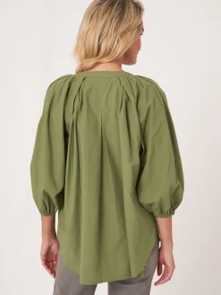 Locker Geschnittene Bluse Mit 3/4 Raglan-Puffarmeln