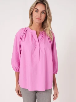 Locker Geschnittene Bluse Mit 3/4 Raglan-Puffarmeln