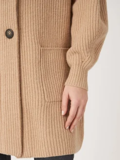 Mittellange Rippstrick-Cardigan Mit Revers Kragen