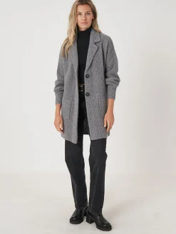 Mittellange Rippstrick-Cardigan Mit Revers Kragen