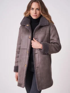Mittellanger Faux Shearling Mäntel Mit Wendefunktion