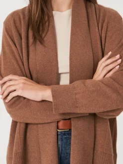 Offene Kaschmir-Strickjacke Mit Schalkragen Und Taschen