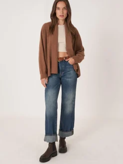 Offene Kaschmir-Strickjacke Mit Schalkragen Und Taschen