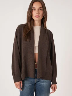 Offene Kaschmir-Strickjacke Mit Schalkragen Und Taschen