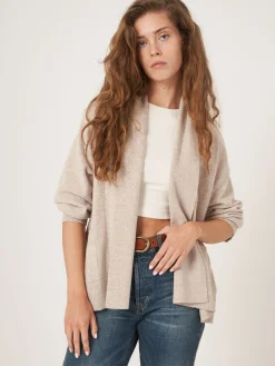 Offene Kaschmir-Strickjacke Mit Schalkragen Und Taschen