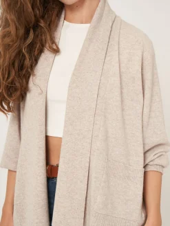 Offene Kaschmir-Strickjacke Mit Schalkragen Und Taschen