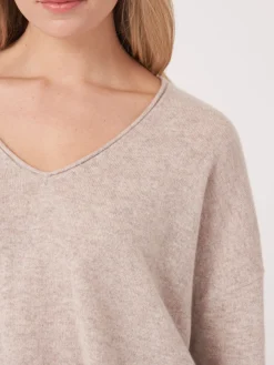 Oversized Bio-Kaschmir-Pullover Mit V-Ausschnitt