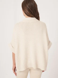 Poncho Aus Baumwollstrick Mit Reisverschluss Und Größer Rippenstruktur