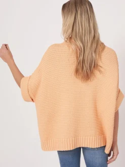 Poncho Aus Baumwollstrick Mit Reisverschluss Und Größer Rippenstruktur