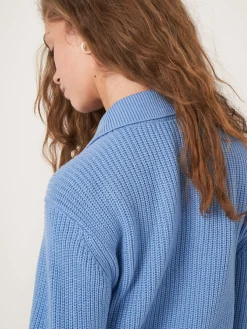 Rippenstrickjacke Mit Polokragen Aus Merinowolle