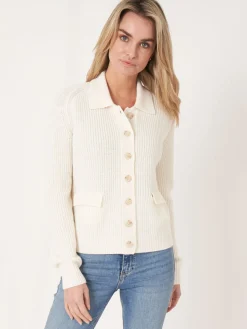 Rippenstrickjacke Mit Polokragen Aus Merinowolle