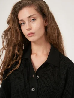 Rippenstrickjacke Mit Polokragen Aus Merinowolle
