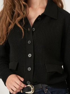 Rippenstrickjacke Mit Polokragen Aus Merinowolle