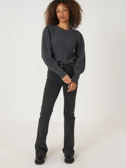 Rippstrick-Pullover Aus Merinowolle Mit Plissierten Schultern