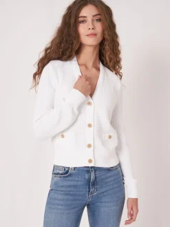 Strickjacke Aus Reiner Baumwolle In Rippstrick