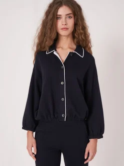 Strickjacke Mit Hemdkragen Und Kontrastierendem Saum