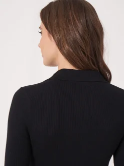 Strickjacke Mit Polokragen Und Kurzen Armeln Aus Superfeinem Rippenstrick
