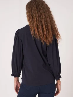 T-Shirt Mit 3/4-Armeln Mit Elastischem Bundchen Und Rusche