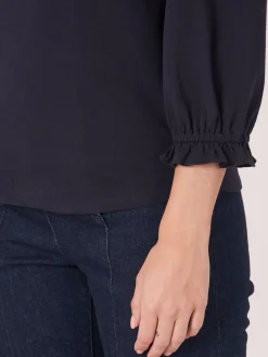 T-Shirt Mit 3/4-Armeln Mit Elastischem Bundchen Und Rusche
