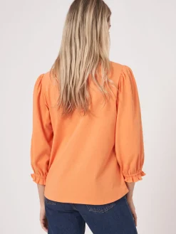 T-Shirt Mit 3/4-Armeln Mit Elastischem Bundchen Und Rusche