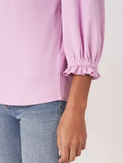 T-Shirt Mit 3/4-Armeln Mit Elastischem Bundchen Und Rusche