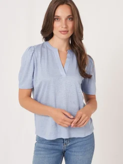 T-Shirt Mit Rundhalsausschnitt Und Schlitz Aus Leinen