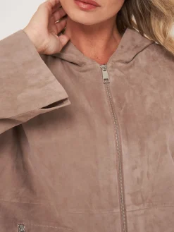 Wildlederjacke Mit Kapuze Und Geschlitzten Armeln