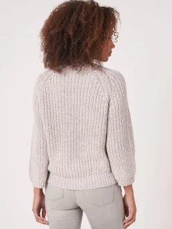 Zweifarbige Strickjacke Aus Baumwollmischung Mit Größem Rippenstrick