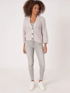 Zweifarbige Strickjacke Aus Baumwollmischung Mit Größem Rippenstrick