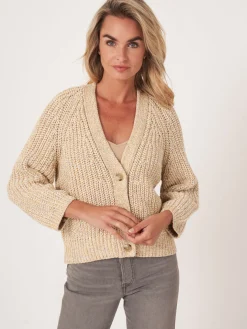 Zweifarbige Strickjacke Aus Baumwollmischung Mit Größem Rippenstrick