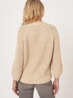 Zweifarbige Strickjacke Aus Baumwollmischung Mit Größem Rippenstrick