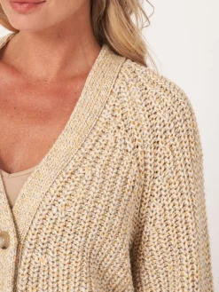 Zweifarbige Strickjacke Aus Baumwollmischung Mit Größem Rippenstrick