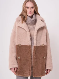 Zweifarbiger Wendbarer Faux Shearling Mäntel